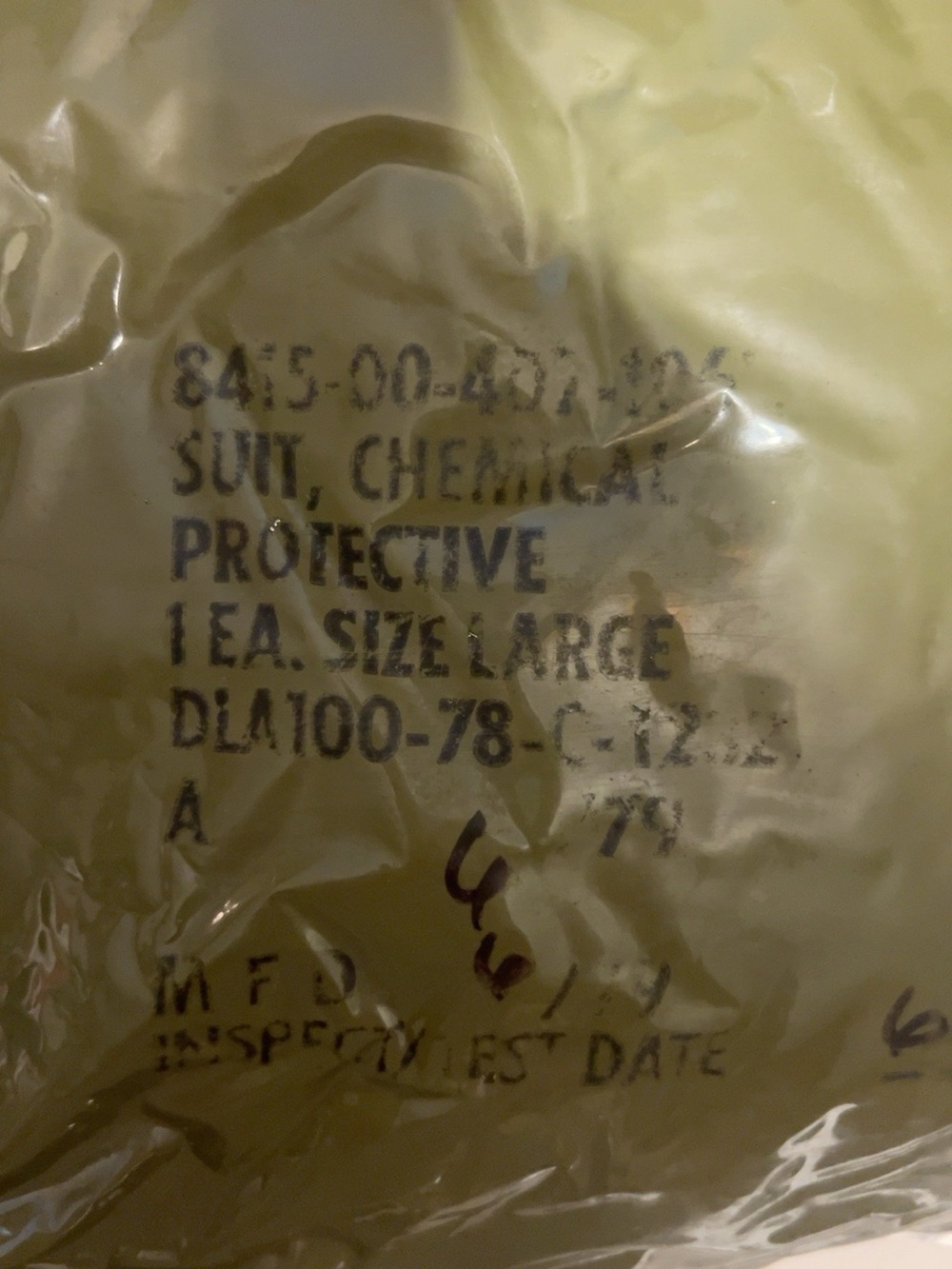 VINTAGE U.S. MILITARY CHEMICAL PROTECTIVE SUIT – SEALED – SIZE LARGE